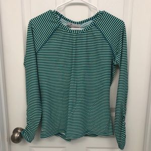 Athleta green/white stripe long sleeve rash guard